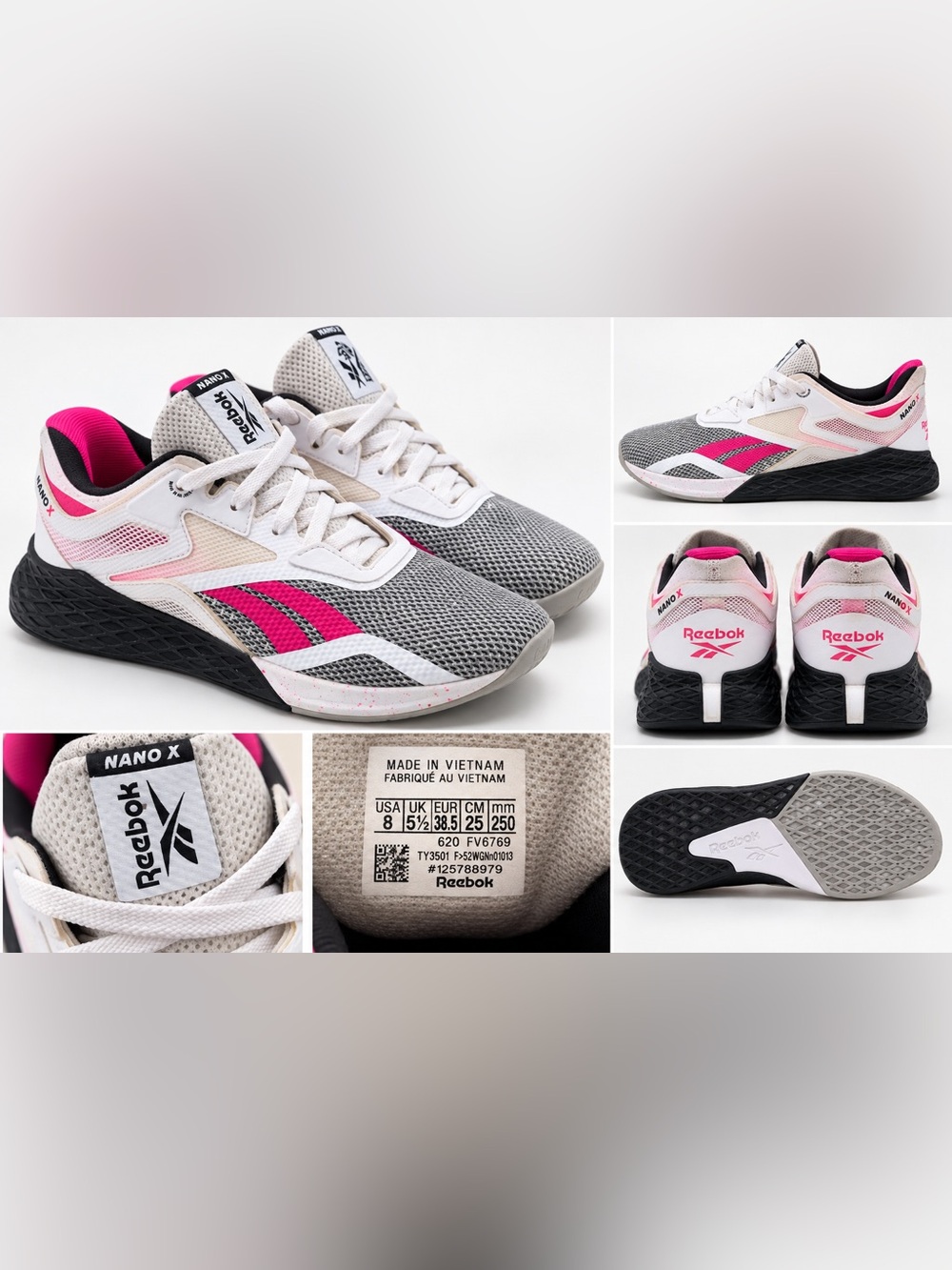 Reebok Nano X Women’s Size 8 CrossFit Training Shoes White Pink Black FV6769